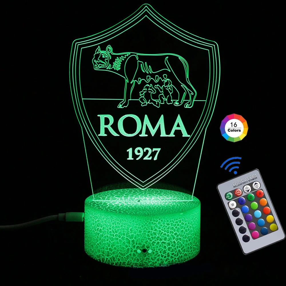 World Cup Rome Football Club Series 3D Night Light Touch 16 Color Adjustable USB Charging LED Atmosphere Light Gift for Fans