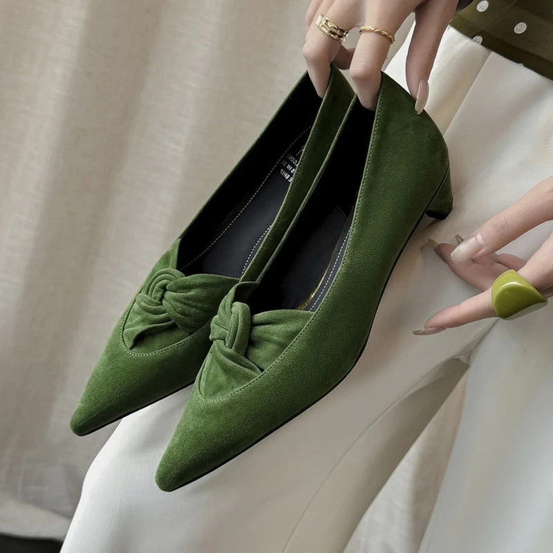 

NEW Spring/Autumn Women Pumps Sheep Suede Leather Shoes for Women Pointed Toe Strange Heel Shoes Shallow Slip-on Daily Shoes