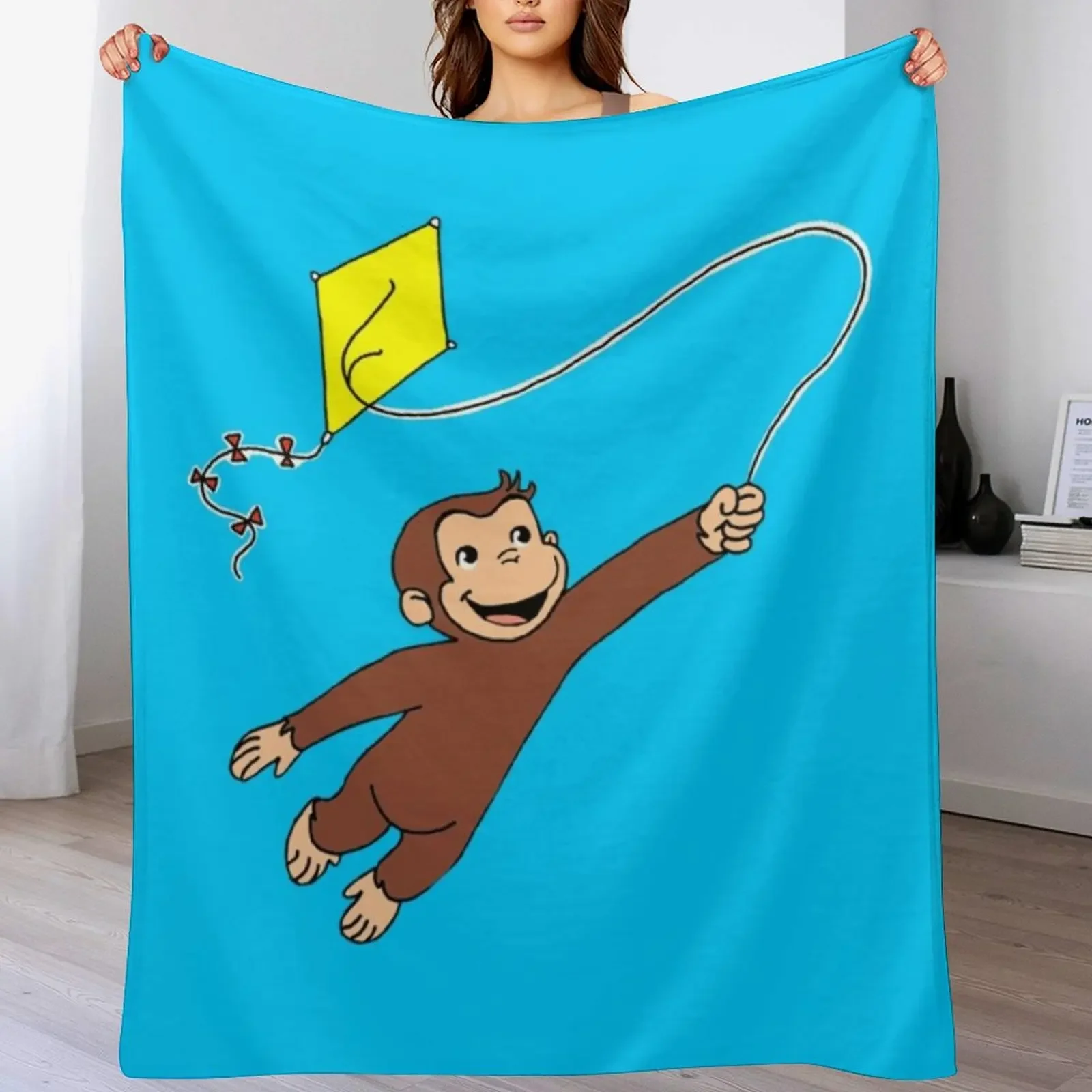 

Curious George - Flying Kite Throw Blanket Travel Size Cozy Blanket for Plane Train