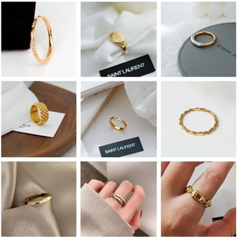 316L Stainless Steel Rings For Women Man Geometric Hollow Out Chain Gear Gold Color Ring Fashion Jewelry Valentine's Day Gift