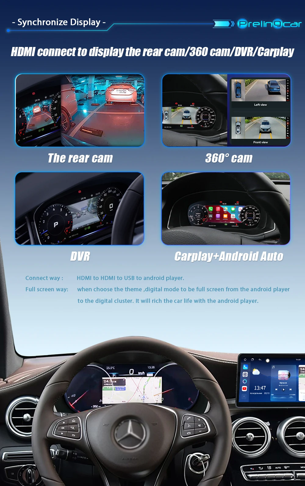 Wowuseful LCD-Digital-Armaturenbrett für Benz C117 GLC S205 W205 W253 15-18 Android-Navigations-Radio-Player Cockpit-Panel – Detail 4