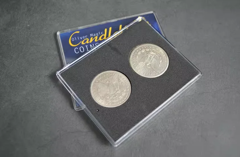 مجموعة عملات ضوء الشموع من أوليفر ماجيك - خدعة سحرية مكونة من 4 عملات معدنية من خلال الطاولة، حجم كبير، وسيلة للتحايل عن قرب للسحرة #1
