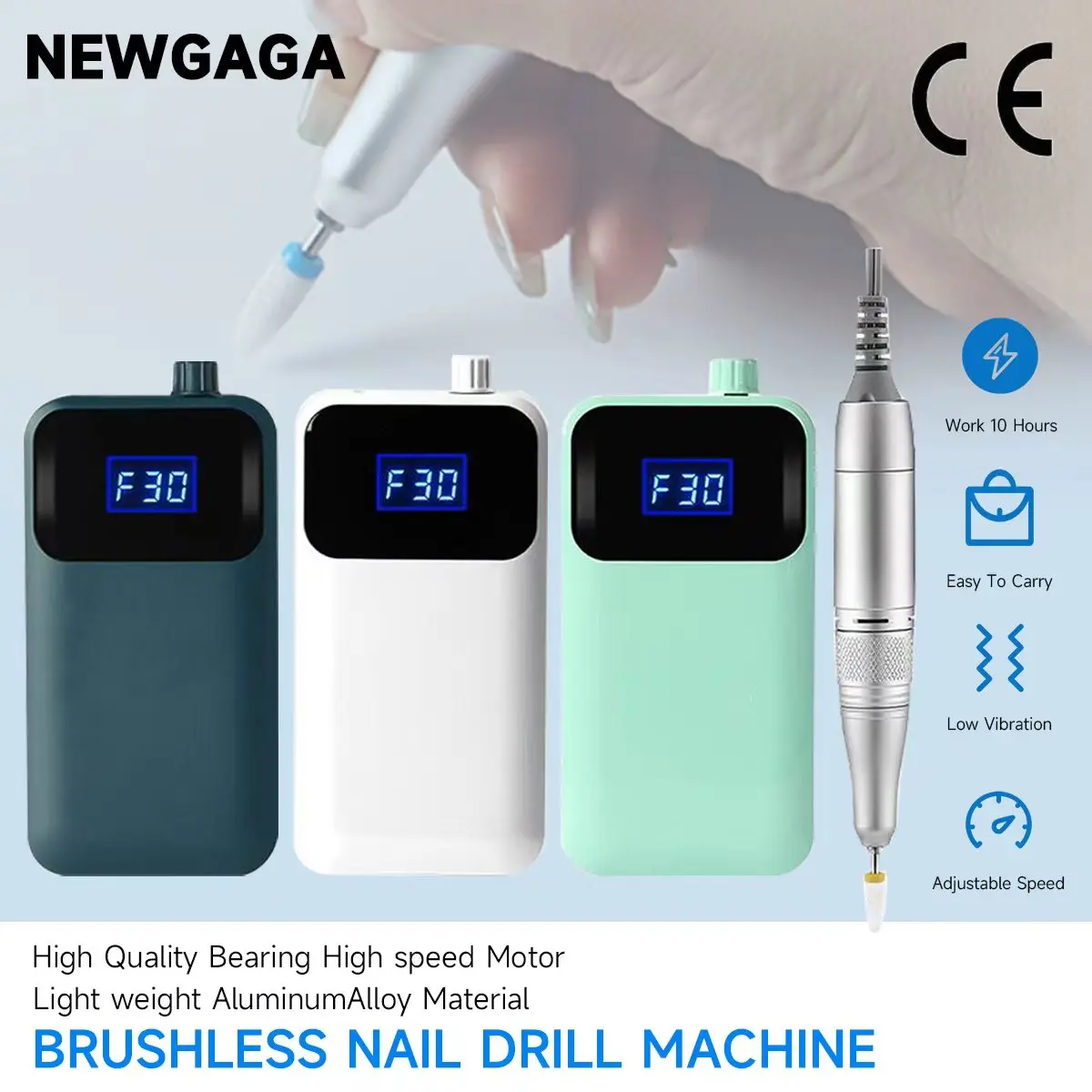 เครื่องตะไบเล็บ NEWGAGA พร้อมหน้าจอ HD ความเร็ว 35000 รอบต่อนาที แบบชาร์จไฟได้ อุปกรณ์ทำเล็บไฟฟ้าสำหรับร้านเสริมสวย รุ่นอัพเกรด กำจัดหนังกำพร้า