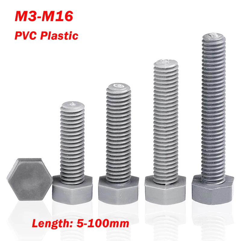 Grey Nylon Hexagonal Screw Electrical Resistance Bolt M3 M4 M5 M6 M8 M10 M12 M14 M16 PVC Plastic External Hex Head Screws