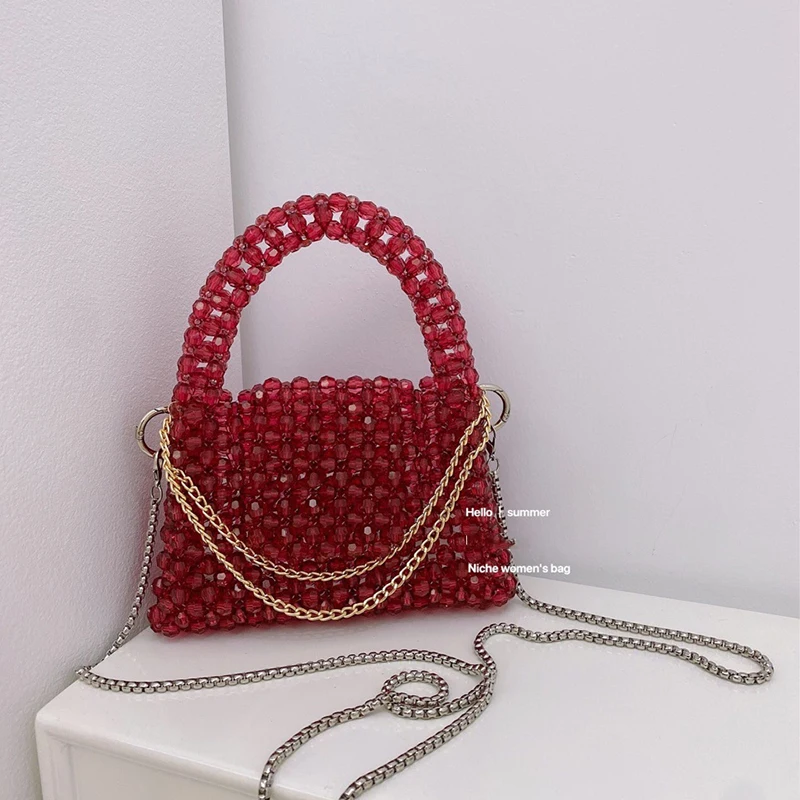 Customized Original Beaded Women's Handbag Vintage Bling Metal Chain Crossbody Lunch Bags Designer Versatile Box Summer Bag