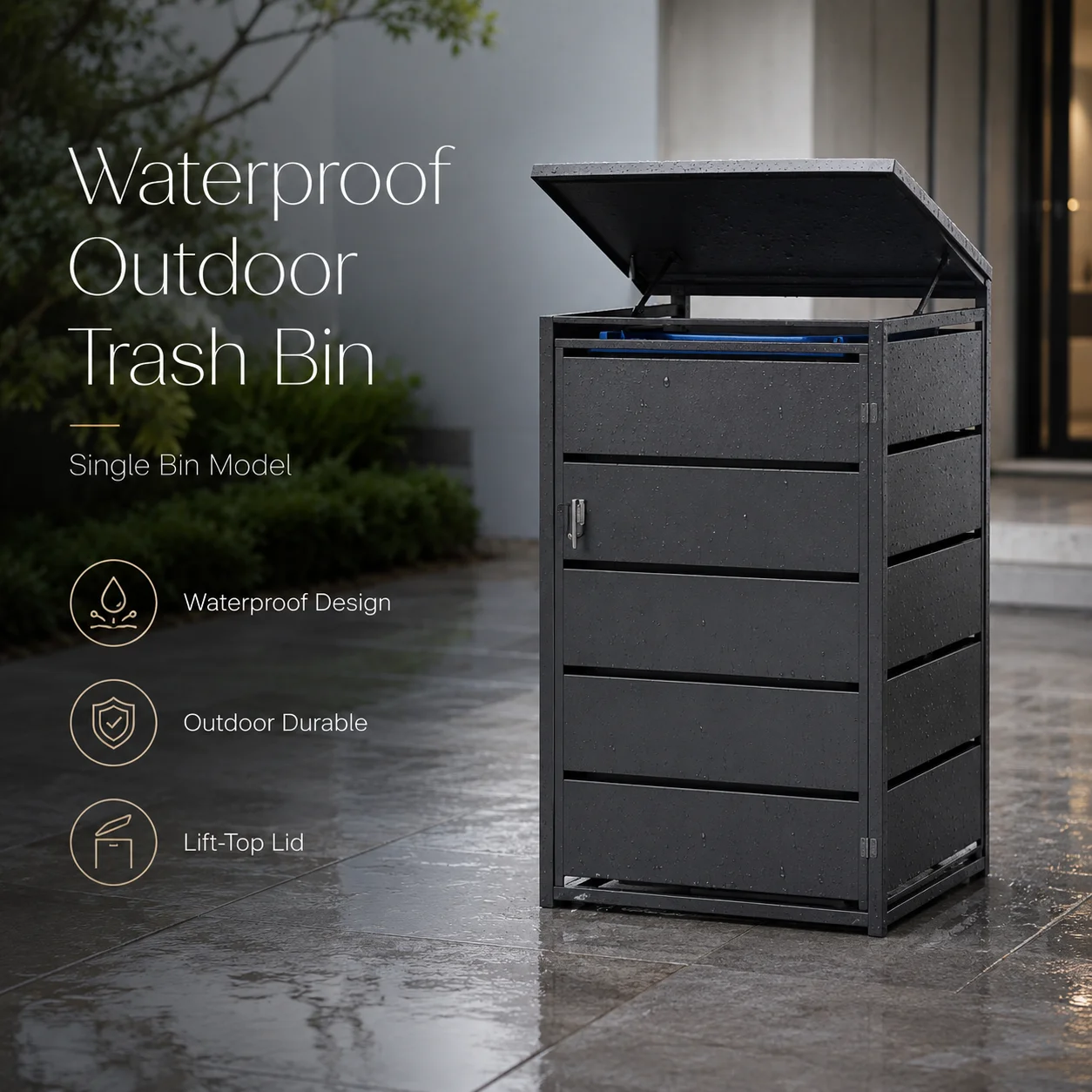 Outdoor Galvanized Steel Trash Can Storage Shed Curbside Bin Enclosure With Gas Strut Lid Weather-Resistant For Residential Yard