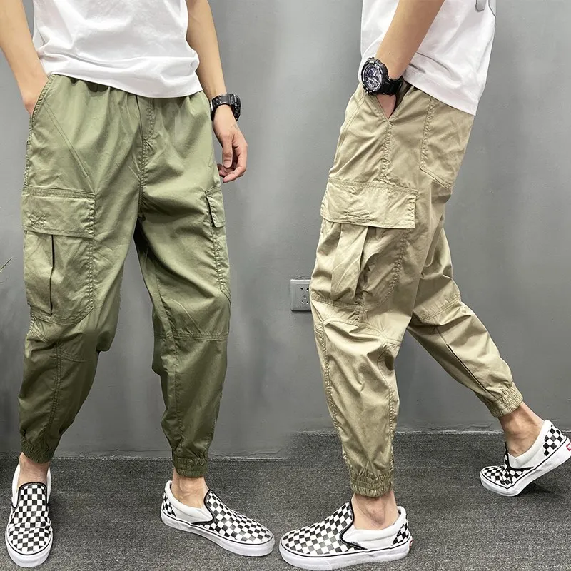 Trendy Korean Style Men's Summer Thin Youth Workwear Pants Loose Harlan Nine-Piece Slim Fit Casual Trousers for Teens
