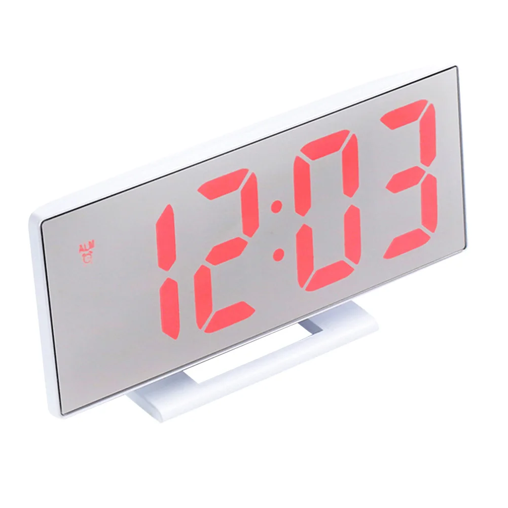 

Creative LED Large Screen Digital Mirror Alarm Clock White Shell Red Number for Bedroom Bedside Student Mute Luminous Clock