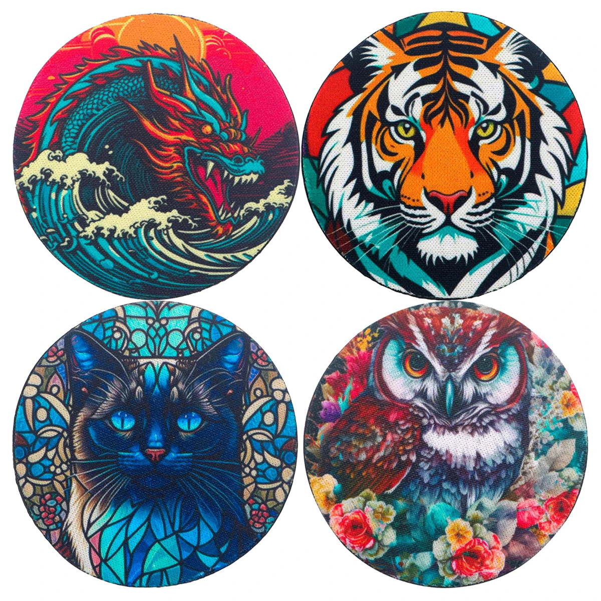 Animals Car Coasters Dragon Rubber Anti Slip Mats Tiger Fashion Cloth Water Cup Mats Kitchen Supplies Two Pieces Per Set