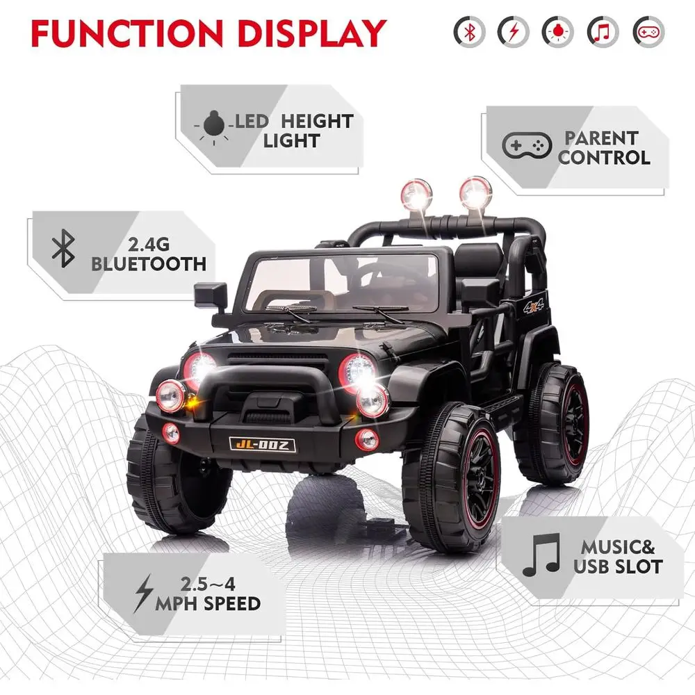 2-Seater Ride On Truck and Car Cover, 12V7AH Children's Electric Car W/Parental Remote Control, Music, LED Lights, Spring Suspen