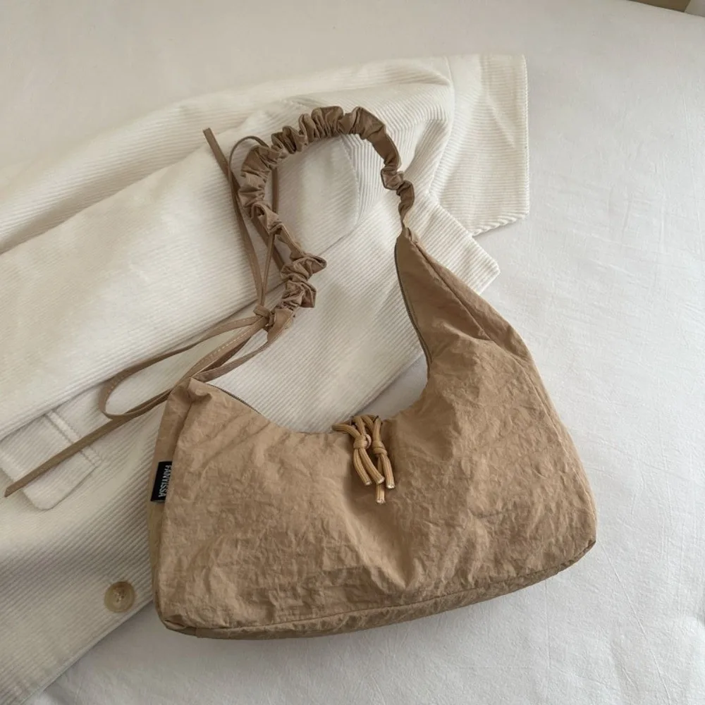 Elegante borsa per gnocchi pieghettata leggera Borsa versatile con coulisse di grande capacità Borsa a tracolla da donna in nylon tinta unita per ragazze