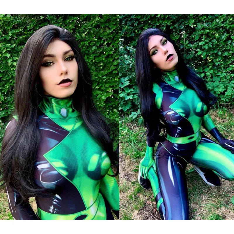 Super Villain Superhero Cosplay Costume Adults Kids Shego Bodysuit Zentai Suits Woman Girls Halloween Jumpsuit