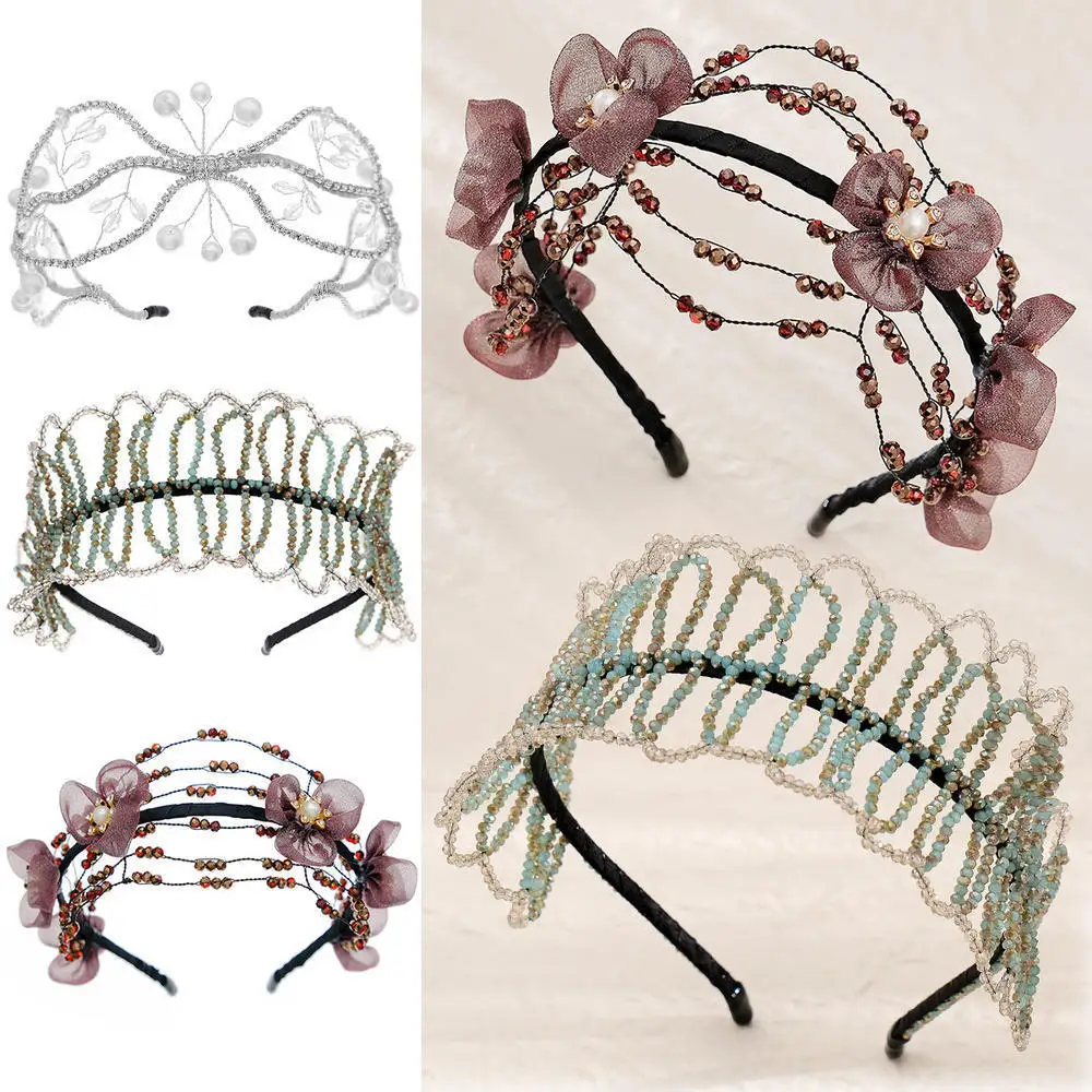 Ethnic Style Hair Accessories Mori Vintage Floral Handmade Heavy Headband Bridal Press Hair Crystal Hair Bands Head Crown Tiara