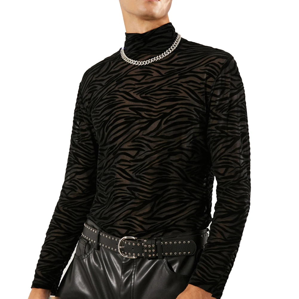 

Nightclub Black As Pictures Show Mens Slim Long Sleeve T-shirt Mens Mesh Print T-shirt Long Sleeve See-through