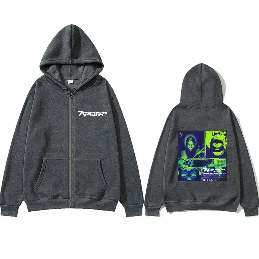 Aphex Twin Grafische Rits Hoodie Mannen Vrouwen Kleding Casual Vintage Hoodies Unisex Mode Elektronische Muziek Zip Up Jasje