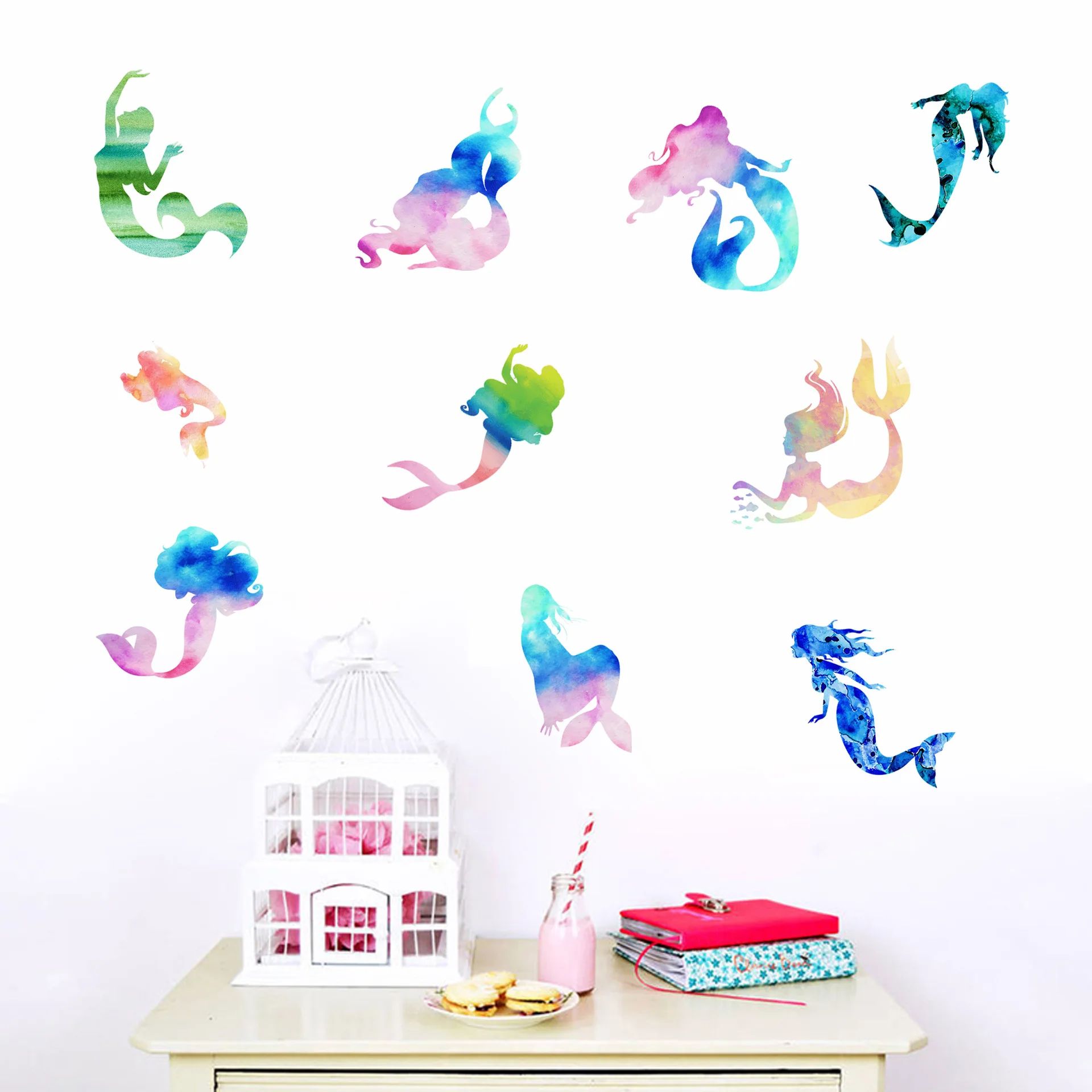 

Cartoon Mermaid Wall Art Stickers Decal Decor Vinyl Poster Mural wallpaper removeable Custom DIY Kids gift