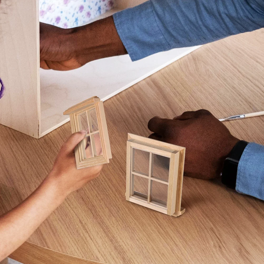 

3Pcs Dollhouse Mini Furniture: 1:12 Unfinished Wooden Window Frames for Miniature House DIY Decor Tiny Window Models Indoor
