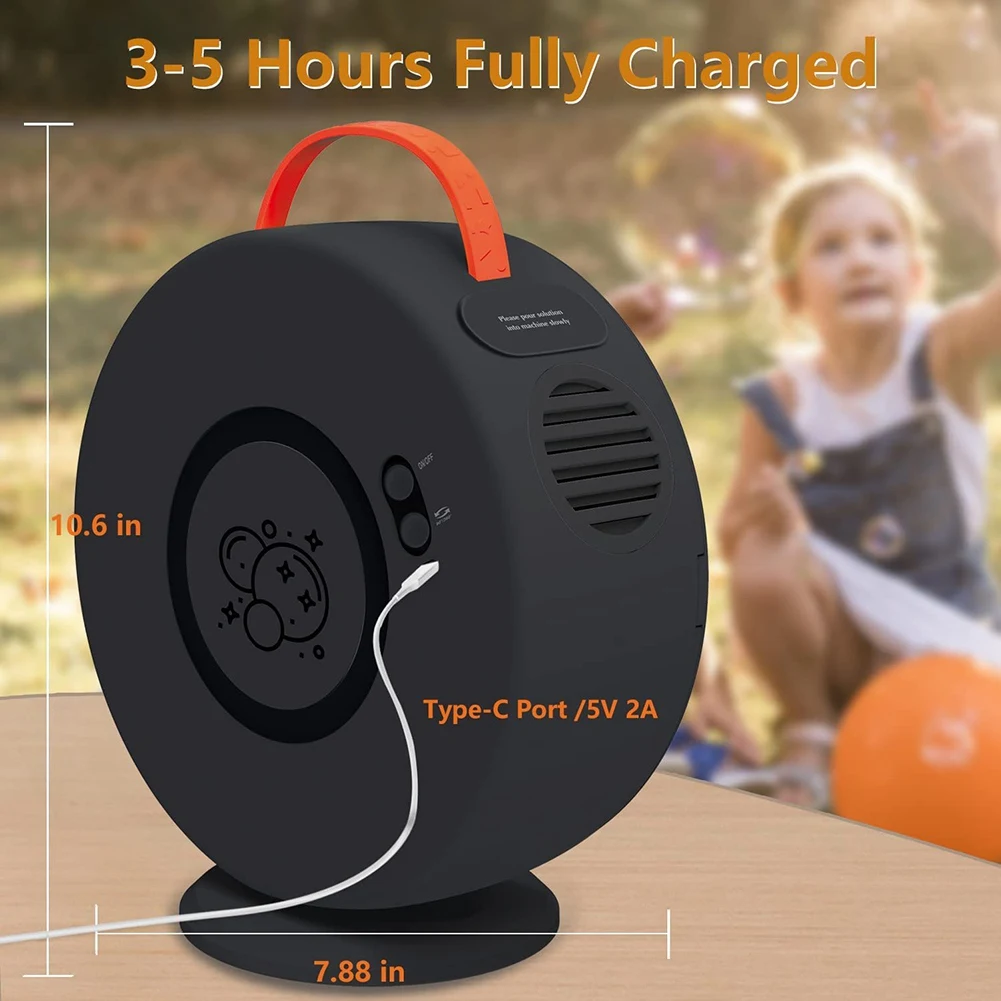 Machine à bulles pour enfants, moteurs rechargeables, souffleur de billes pour l'extérieur, rotation automatique 90 ° et 360 °, jouets durables, noir