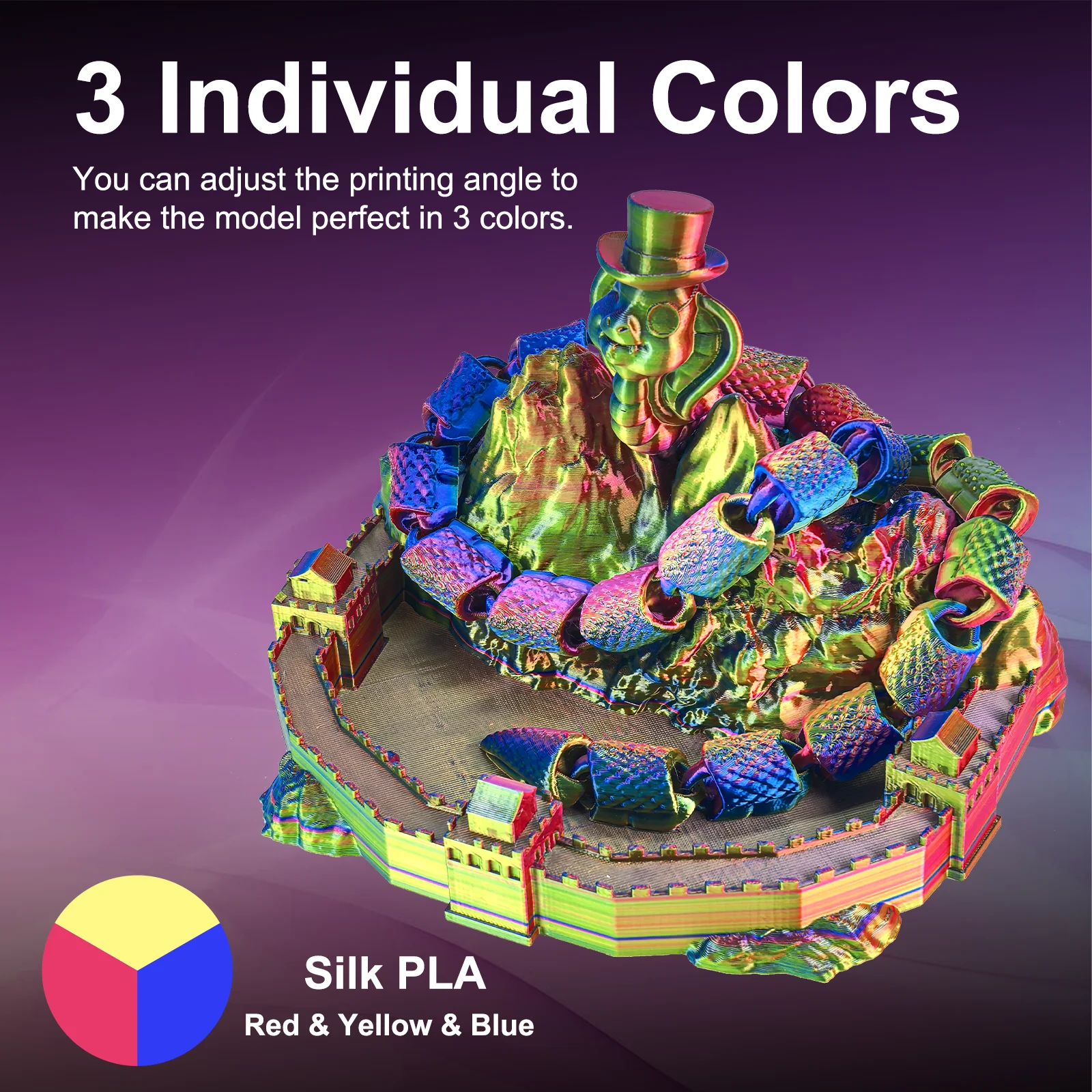 NEW ERYONE 1KG/3KG/10KG Promotion Tri- Color Silk PLA Filament For 3D Printing 1.75mm Filament High Quality Free Fast Shipping