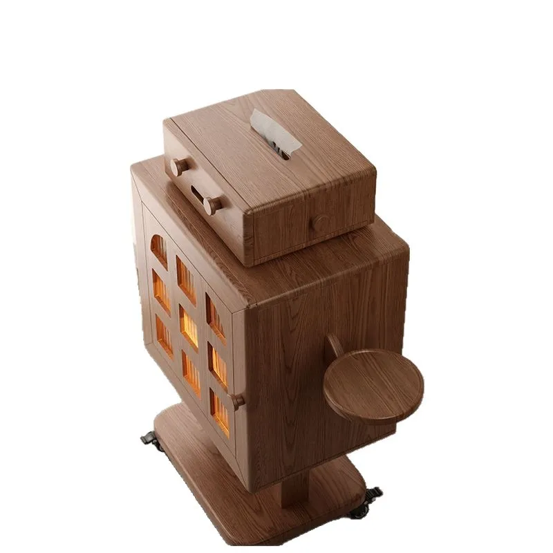 Super installed solid wood bedside table Robot movable bedside table Children's room