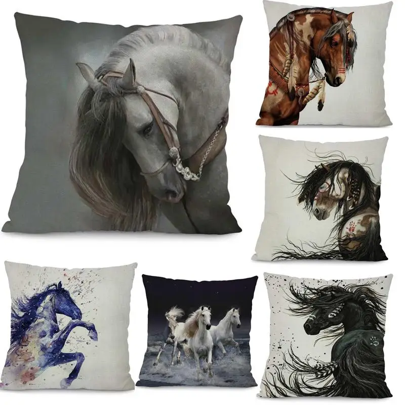 Printing Running Horse Cushion Cover Wild Animals Pillowcase Office Chair Waist Home Decor