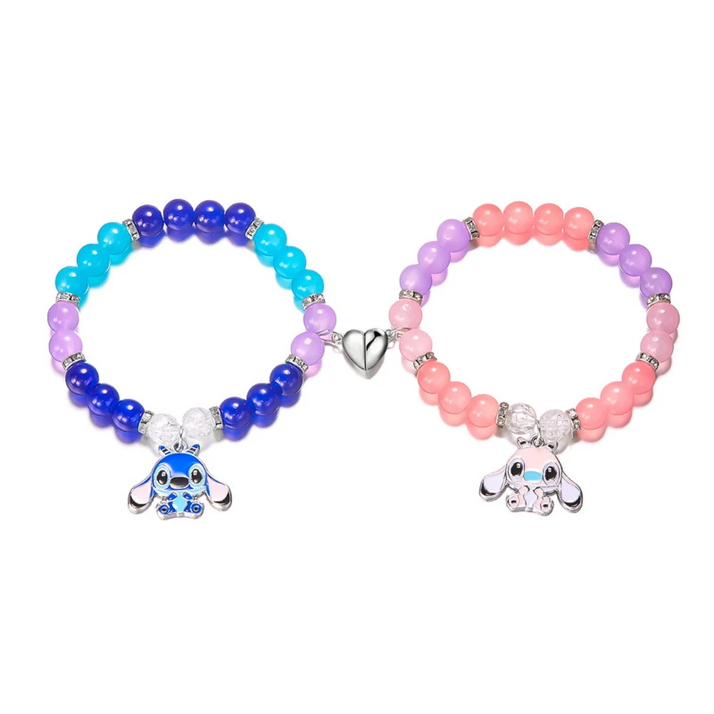 2pcs/set Disney Stitch Anime Bracelets Love Magnet Rope Chain Wristband Set for Kids And Couples Boy Girl Birthday Gift