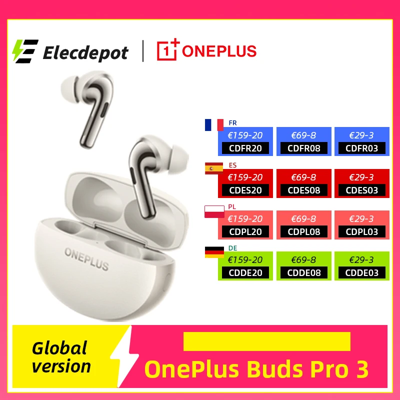 Global Version OnePlus Buds Pro 3 Earphone Up to 50dB Noise Canceling Spatial Audio with Head Tracking Hi-Resolution Audio