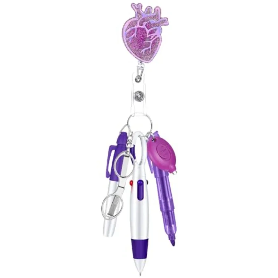 6 Pcs Nurse Badge Accessories Includes Heart Badge Reel Holder Permanent Marker Pen Retractable Ball Pen Foldable Scissors Acry