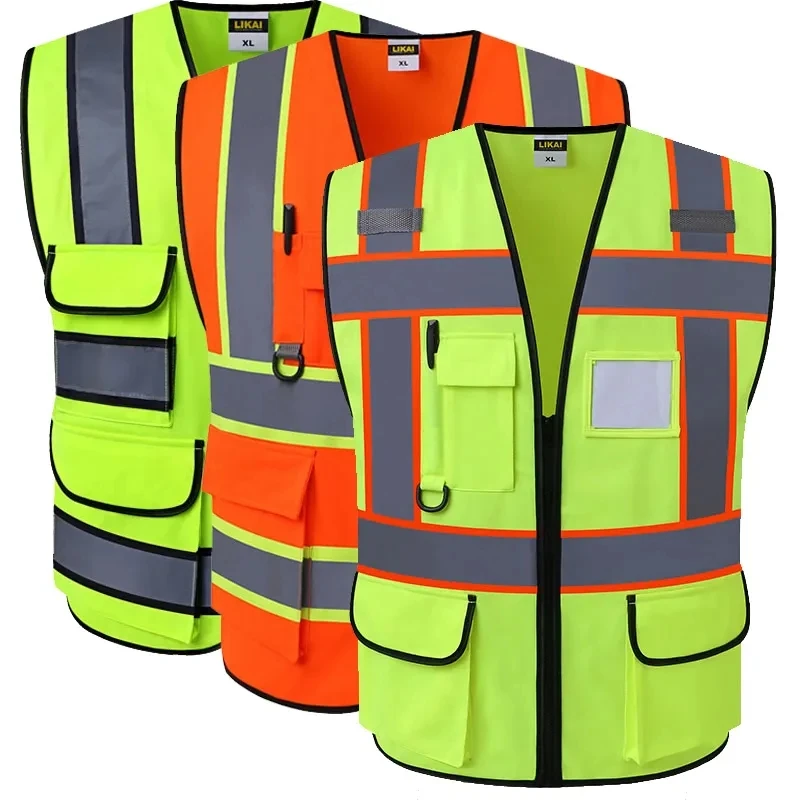 Hi Vis-chaleco de seguridad reflectante con bolsillos y cremallera para hombre y mujer, cumple con el estándar ANSI/ISEA