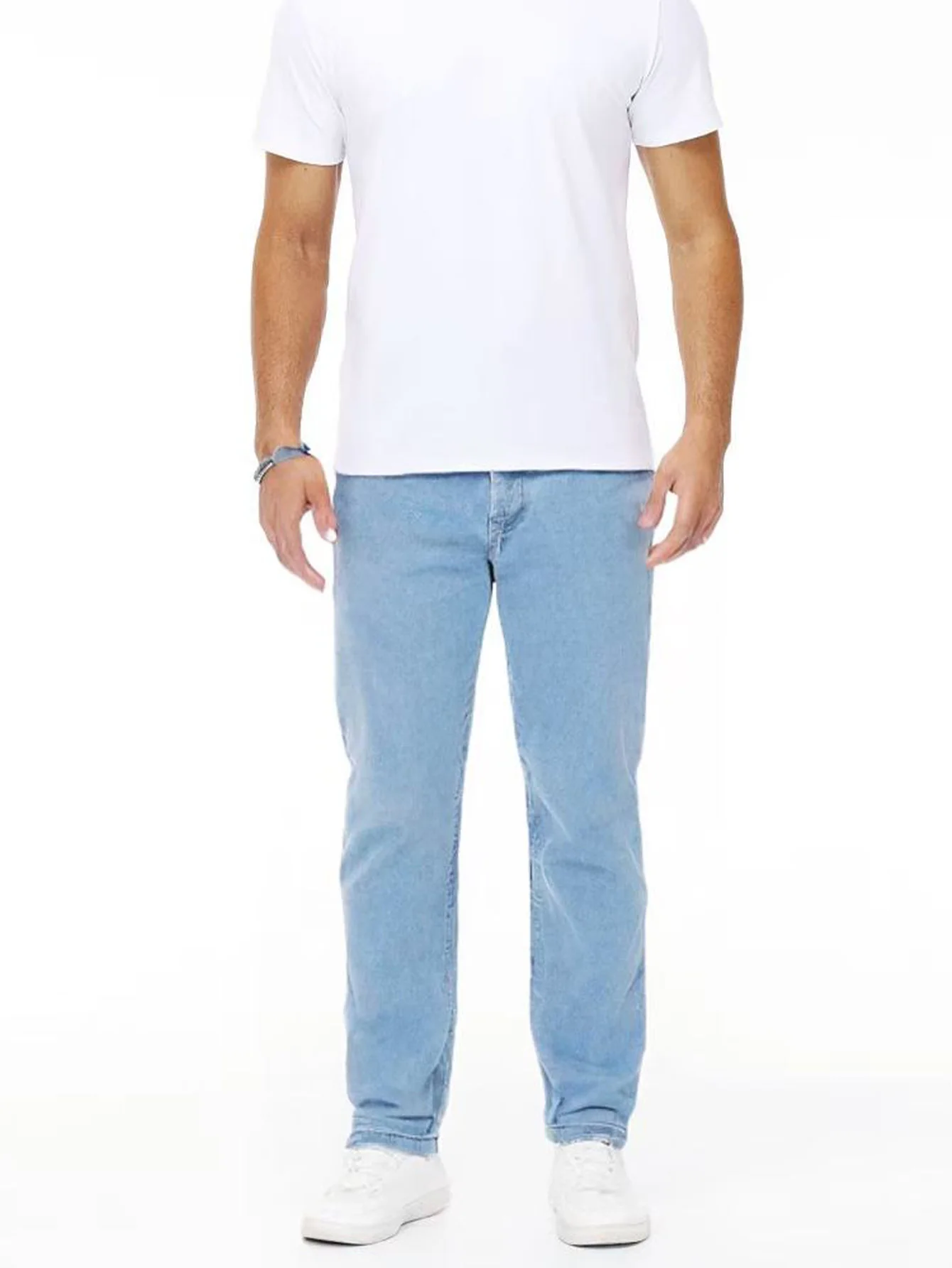 Light Blue Stretch Denim Jeans for Men Slim Fit Aesthetic Versatile Work Weekend High Quality FashionForward