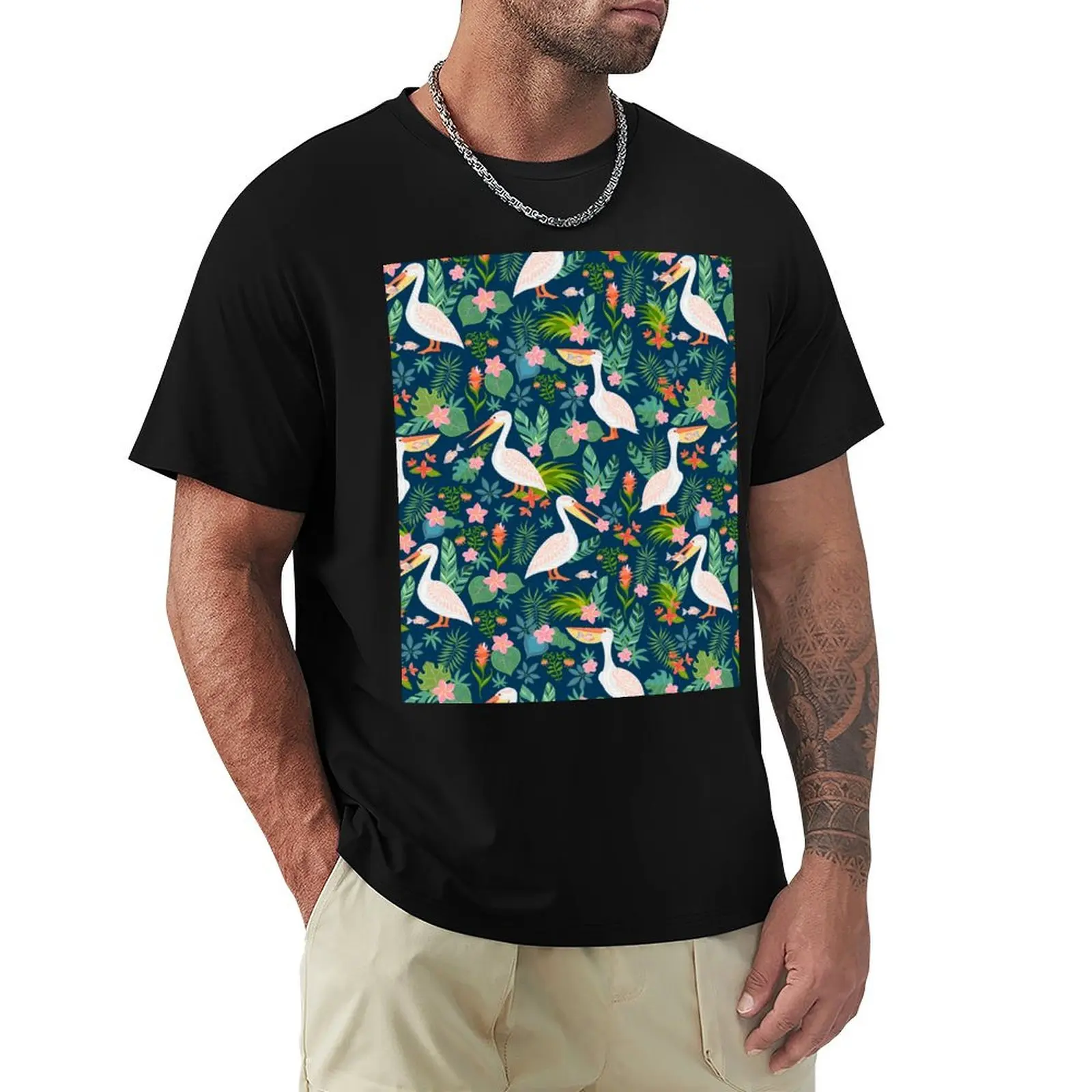 

Floral Pelican T-Shirt shirts graphic tee quick-drying Blouse oversized graphic tee mens fashion