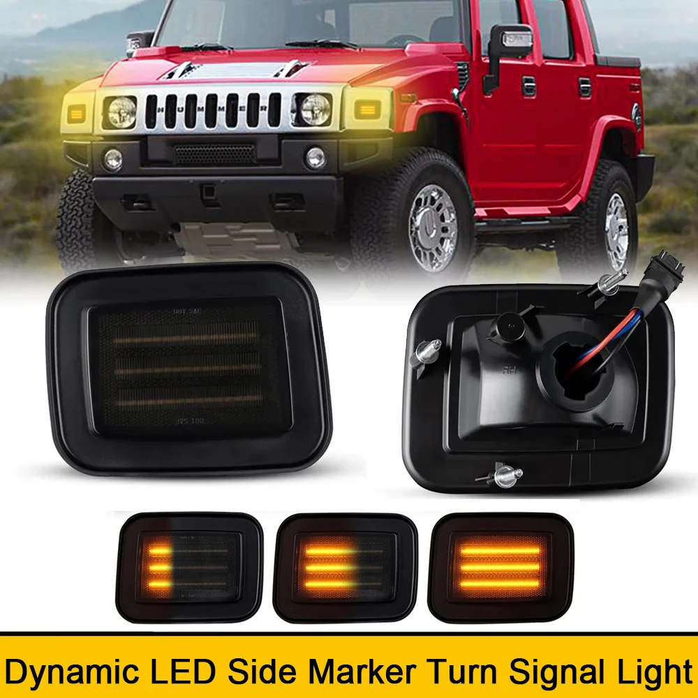 2x Sequential Blinker Front Side Marker Light For 03-09 Hummer H2 05-09 H2 SUT Switchback White Amber Turn Signal DRL Lamps