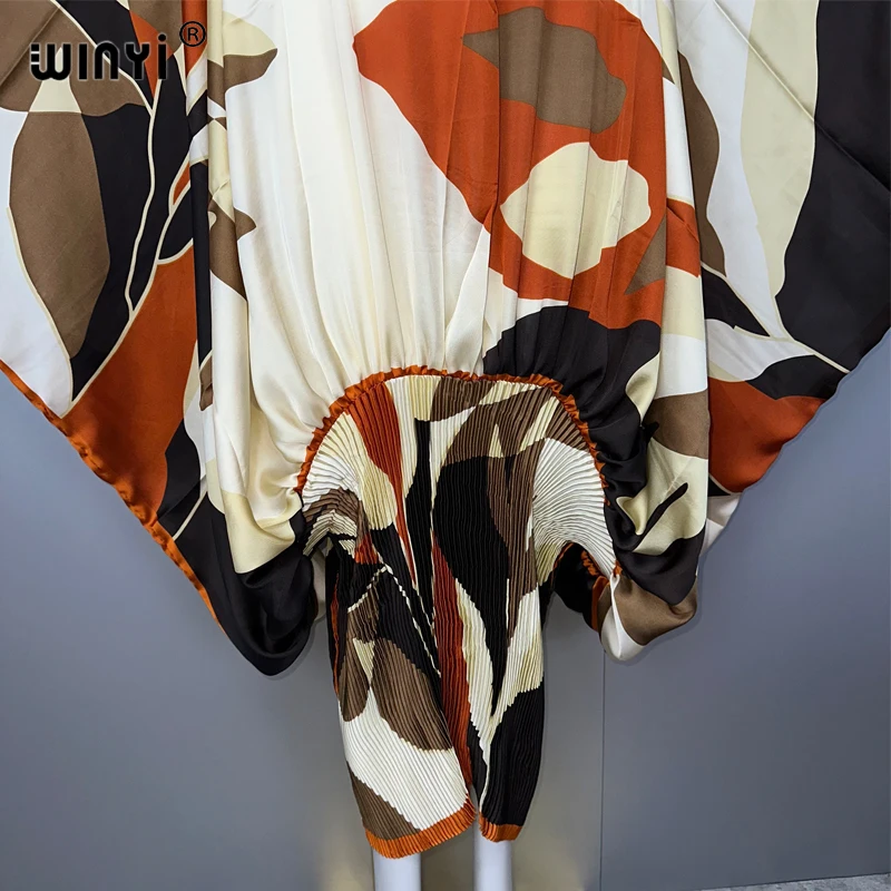 WINYI Pleated Elastic loose dress beach cover up kaftan abaya dubai luxury party dress evening dress abaya muslim woman  عبايات