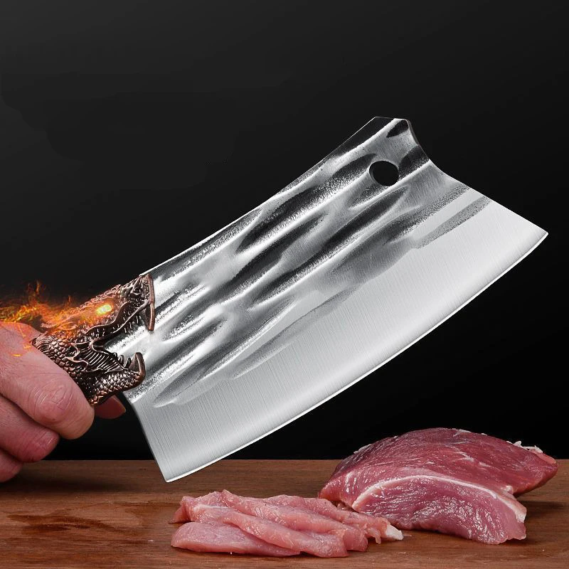 Loong Head Handle Chopping Knife Handmade Forged Bone Knife Butcher Chef\'s Slicing Knives Cleaver Cooking Knife Kitchen Utensil