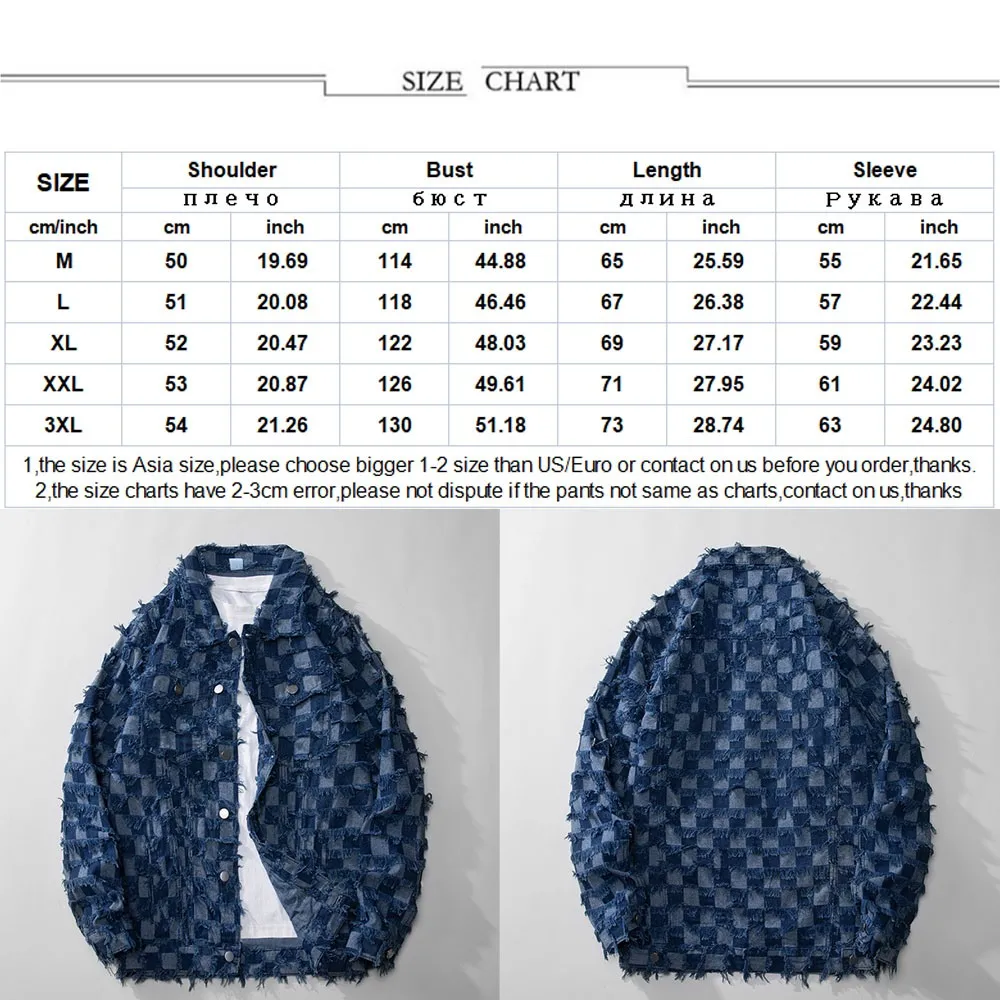 Spring Autumn Retro Blue Plaid Tassel Denim Jackets Wash Cotton Jaqueta Jeans Streetwear Loose Chaquetas Hombre Masculina Coats