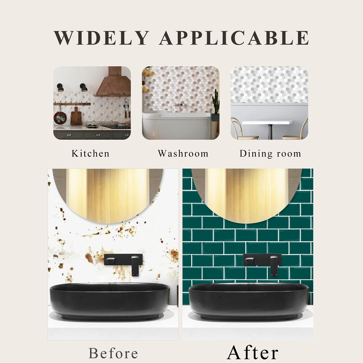 Vividtiles Self Adhesive Vinyl Wallpaper Peel and Stick 3D Effect DIY Tiles Easy to Install for Kicthen and Bathroom (1-Sheet)