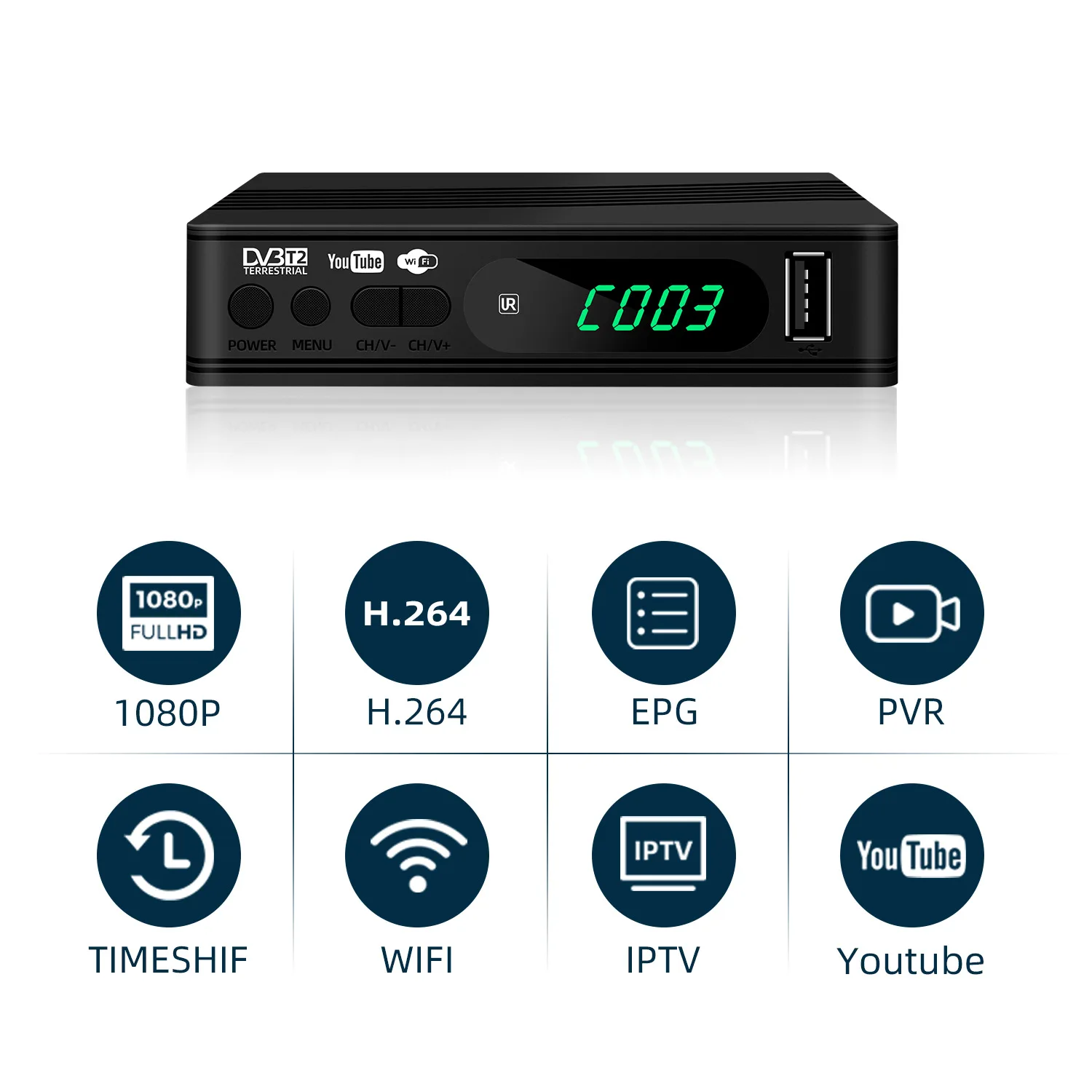 DVB-T2 TV 튜너 지상 리시버, DVB-T HD 1080 어댑터, USB 2.0 TV 박스 디코더, 러시아, 우크라이나, 아프리카, 인도