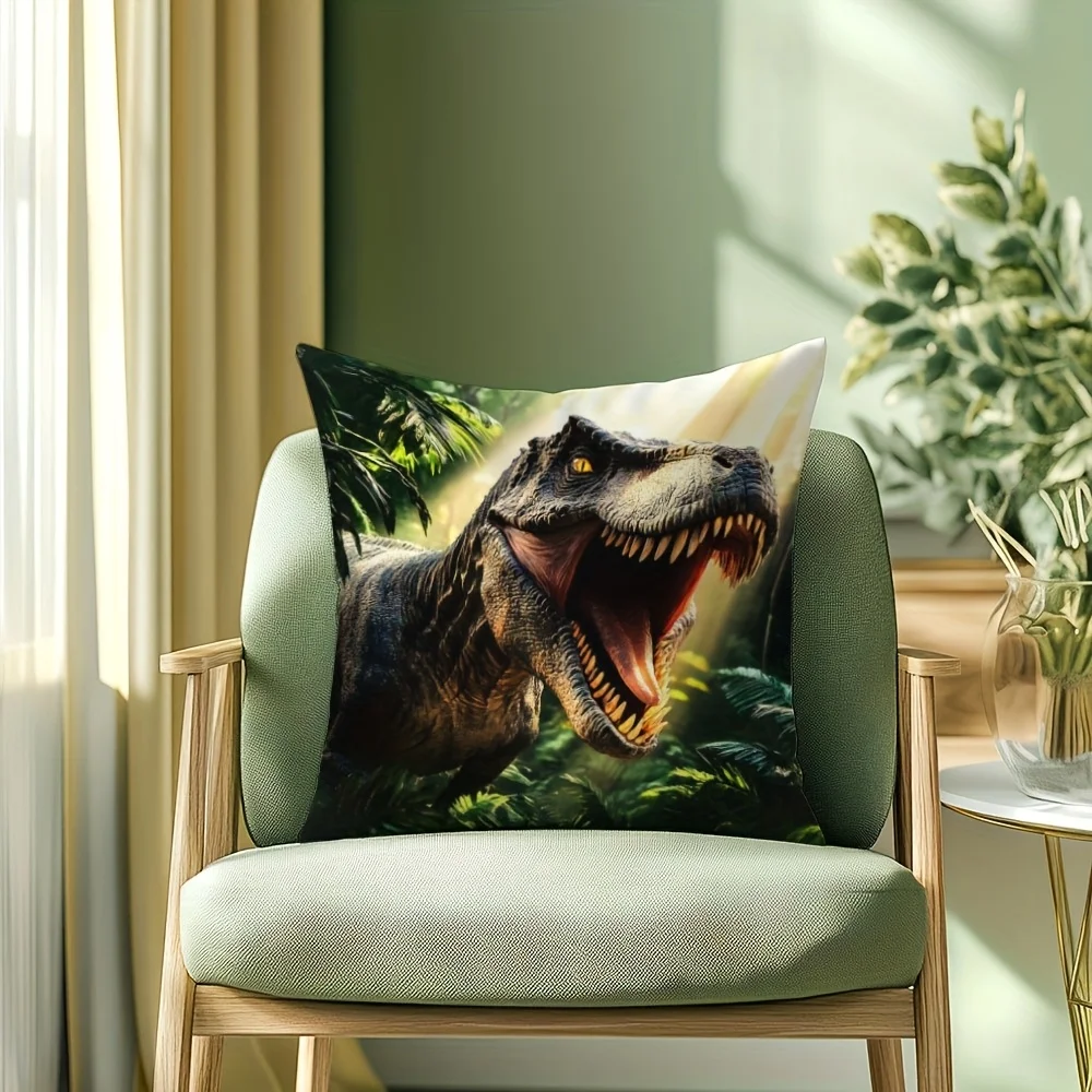 1pc Realistic T-Rex Themed Printed Throw Pillow Cover, Suitable for Sofa, Bedroom, Living Room, a Cool Gift for Dinosaur Lovers.