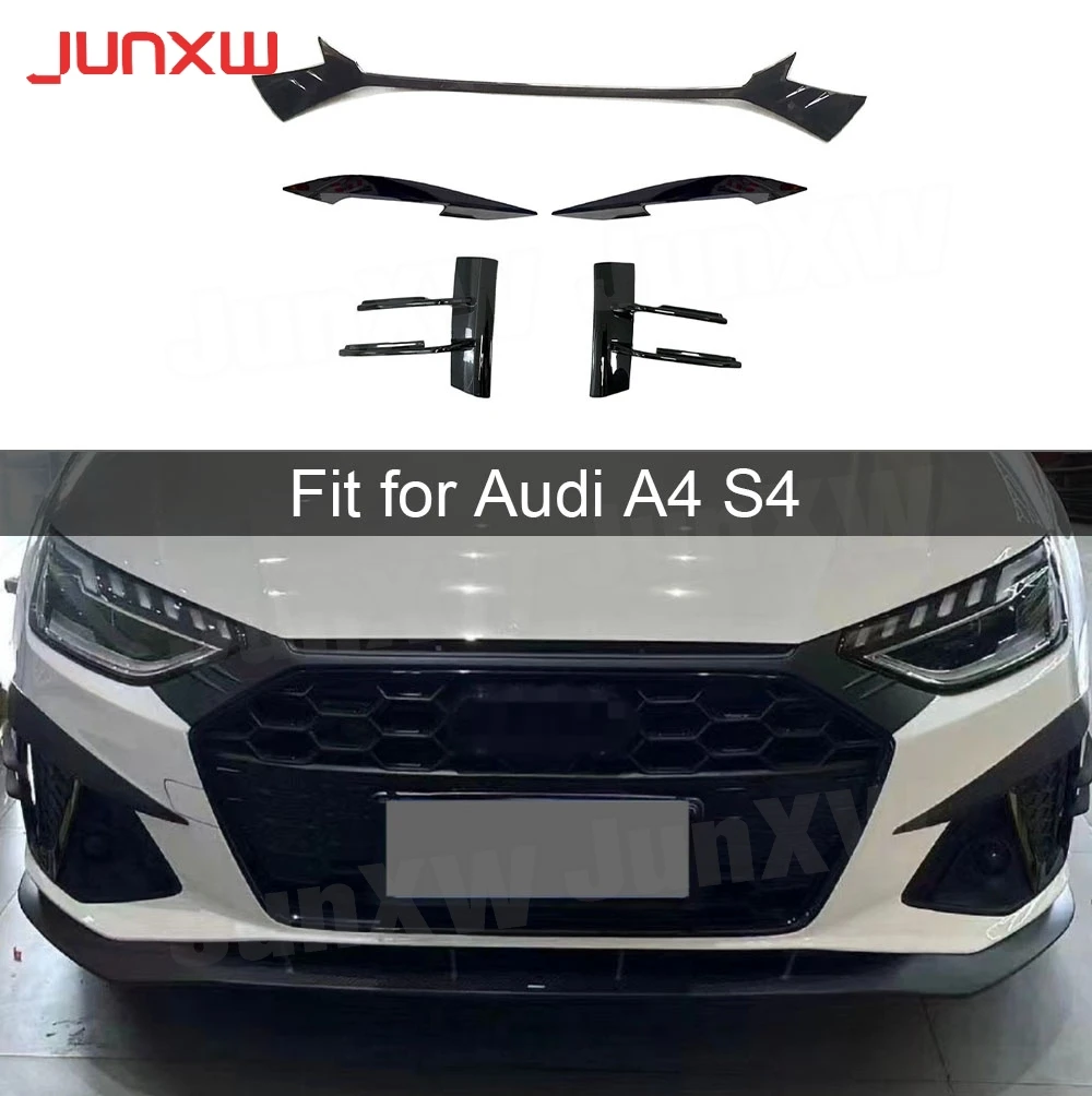 

ABS For Audi A4 S4 Not Standard 2020-2024 A Style Front Bumper Canards Spoiler Splitter Front Grille Trim Cover Car Accessories