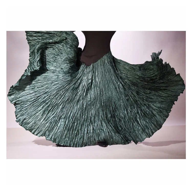 High Quality Women Spring Long Skirts Wide Hem Pleated Design High Waist A-Line Dance Maxi Skirts Faldas Femme Streetwear