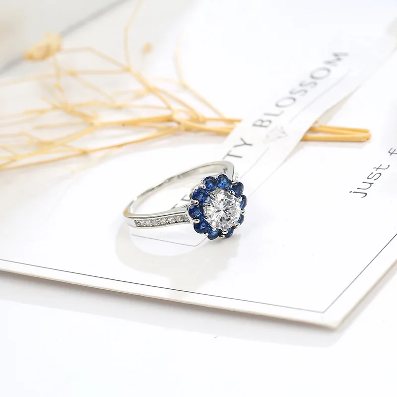 New Blue Flower Infinite Inlaid CZ Zircon 925 Sterling Silver Ring Designed for Women As Wedding Princess Ring and Jewelry Gift