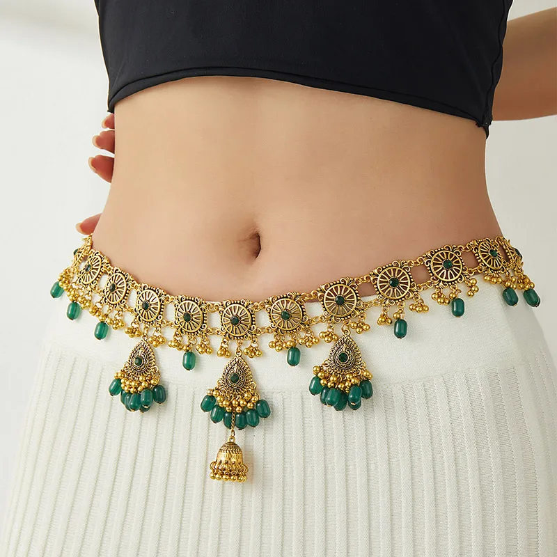 luxury style high-grade retro carved waist chain Bohemian waterdrop rhinestone belt fashion dress decoration