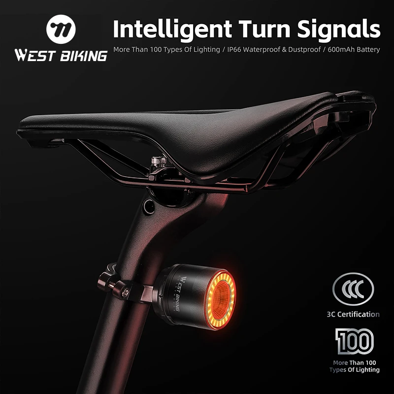 

WEST BIKING Mini Intelligent Turn Tail Light IP66 Waterproof Wireless Remote Control Safety Warning Tail Lamp Bike Accessories