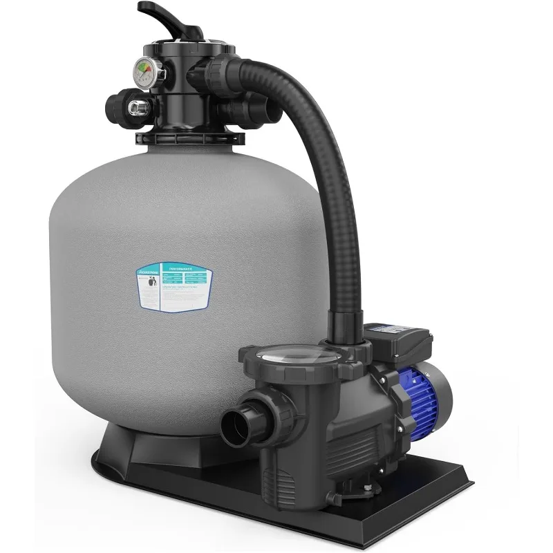 Bomba de filtro de arena para piscina sobre el suelo con temporizador, 20 pulgadas, 2 HP, máx. 8917GPH para piscinas de hasta 38000GAL, válvula de 6 vías, mejorada