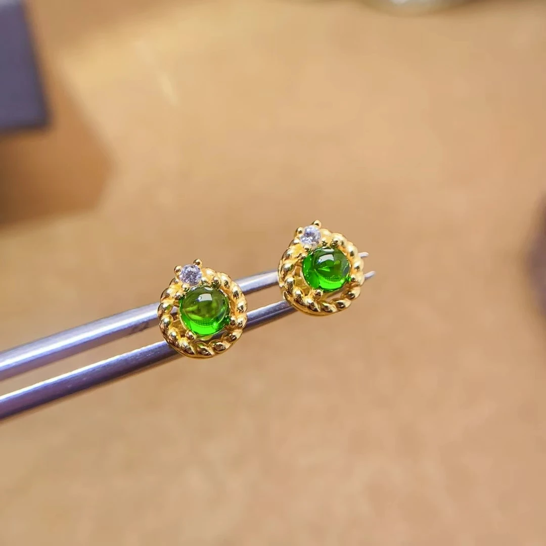 KJJEAXCMY Fine Jewelry Natural Russian Diopside Women's Earrings S925 Silver Electroplating Process Inlaid Support Testing ﻿