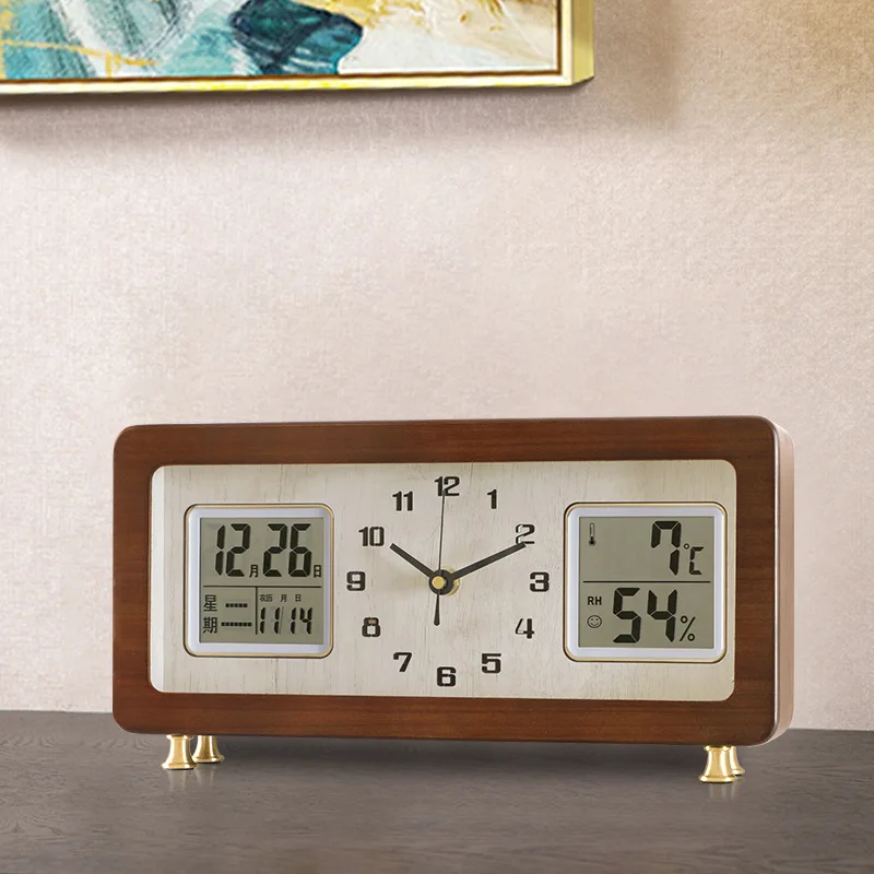 2024 new modern simple desk clock perpetual calendar silent home retro desktop desk clock high-end personalized quartz clock