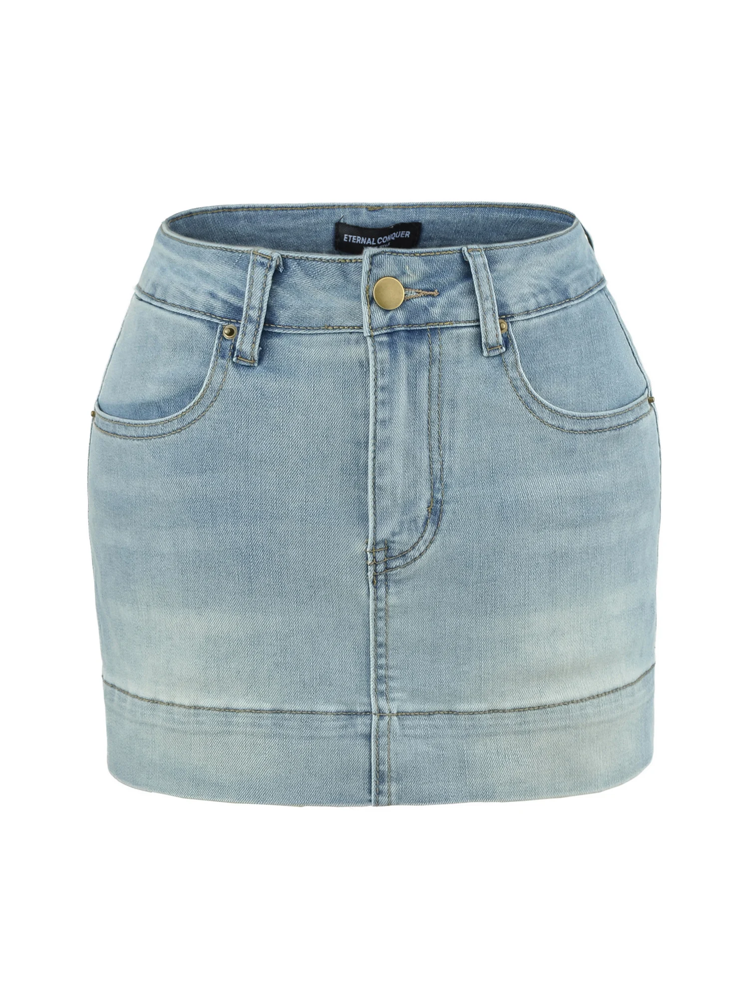 High Waist Denim  Skirt Women Slim Fit Hip Enhancing A-Line Skirt Casual Versatile Washed Effect Cotton Blend Skirt