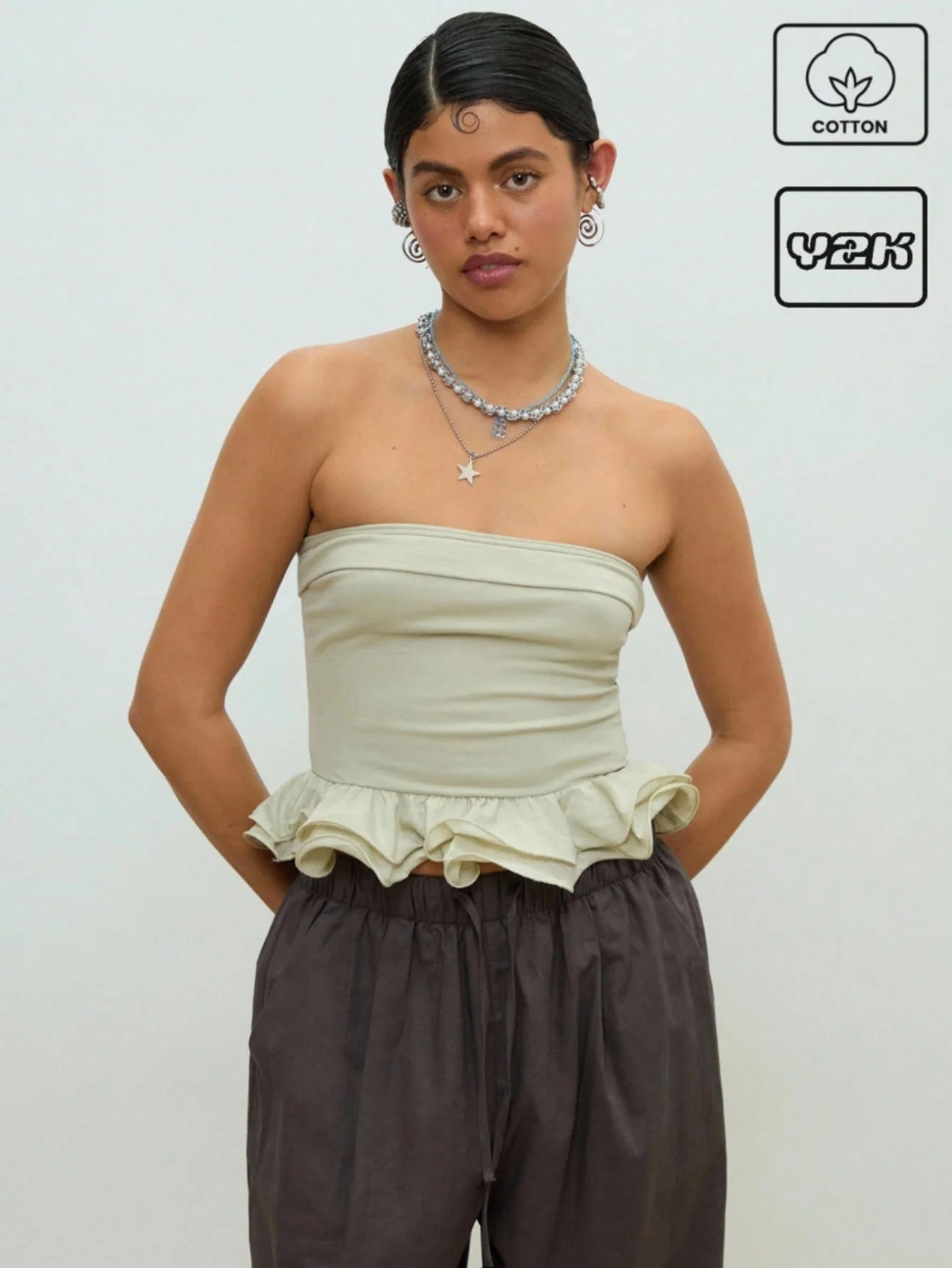 Flouncy waist blouse summer women's blouse go out casual blouse with corset tank top strapless retro base everything