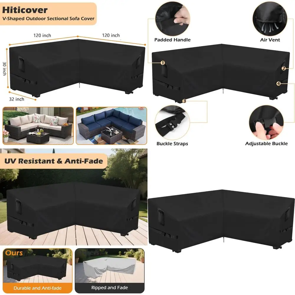 

Чехол для V-образного уличного секционного дивана, 120 x 120 см, водонепроницаемый чехол для патио-дивана, подходит для зимней защиты, 120 длина x 32 ширина x 30 высота см.