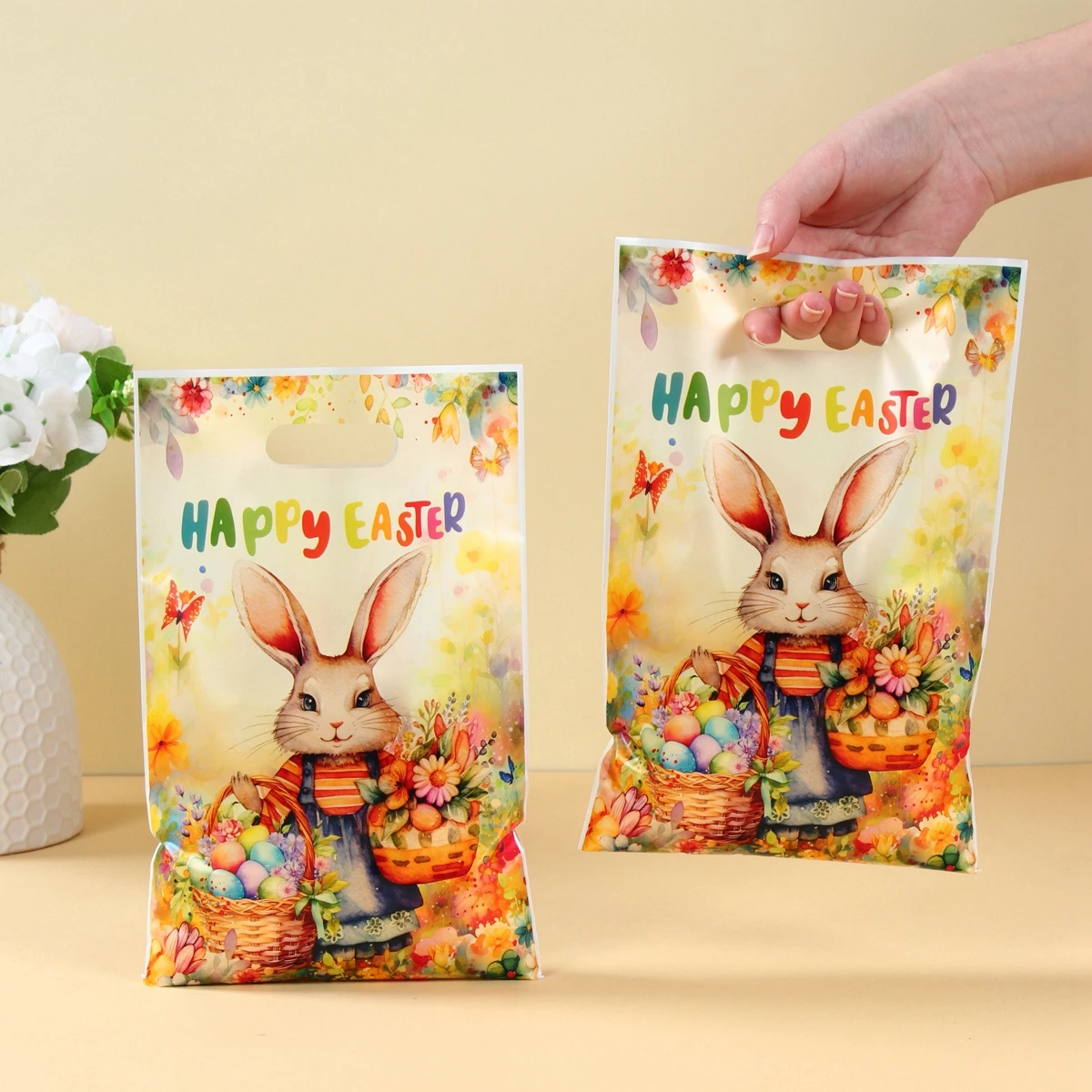 Happy Easter Candy Gifts Bags Bunny Rabbit Eggs Cookies Packing Bag Easter Decoration For Home Happy Birthday Party Supplies